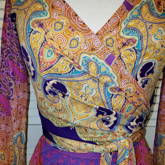 {Etro} Abstract Print Jersey Knit VNeck Wrap Dress - Picture 3 of 8
